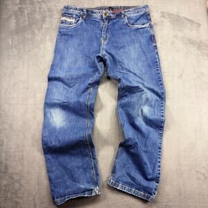 Prana Jeans Men's 36x32 Blue Cotton Relaxed Fit Straight Leg Distressed